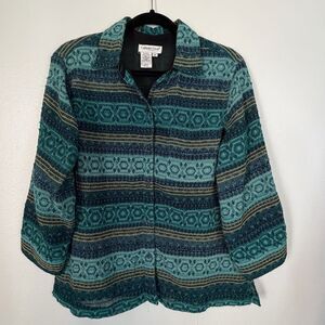 Coldwater Creek Jacket Shirt Size Medium Lightweight Button Front Green Blue